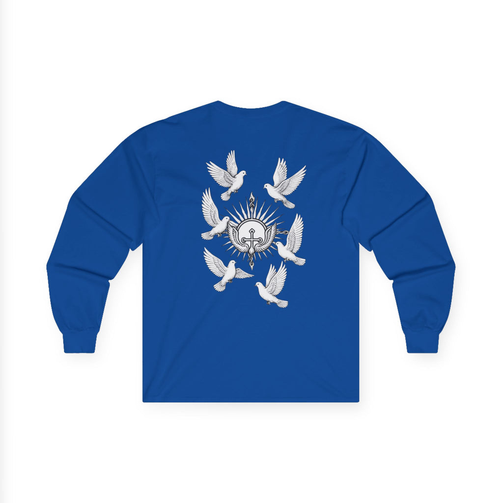 Dove Surrounded Victorium Word & Design Logo Womens Long-Sleeve Tee