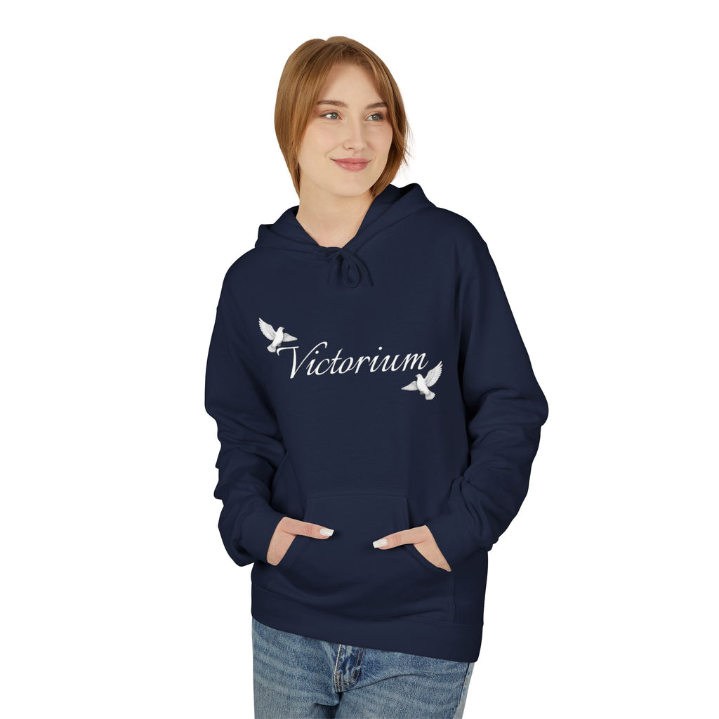 Dove Surrounded Victorium Word Logo Womens Fleece Hoodie