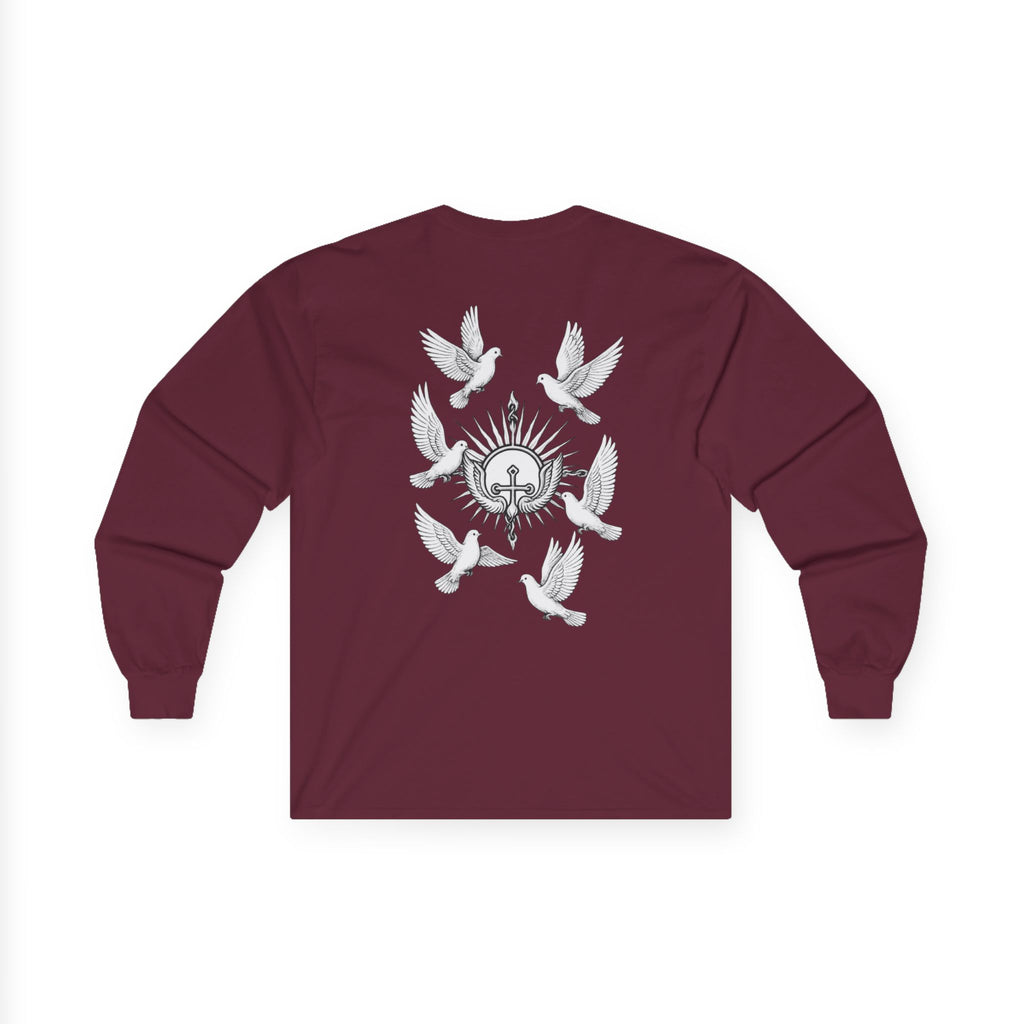 Dove Surrounded Victorium Word & Design Logo Womens Long-Sleeve Tee