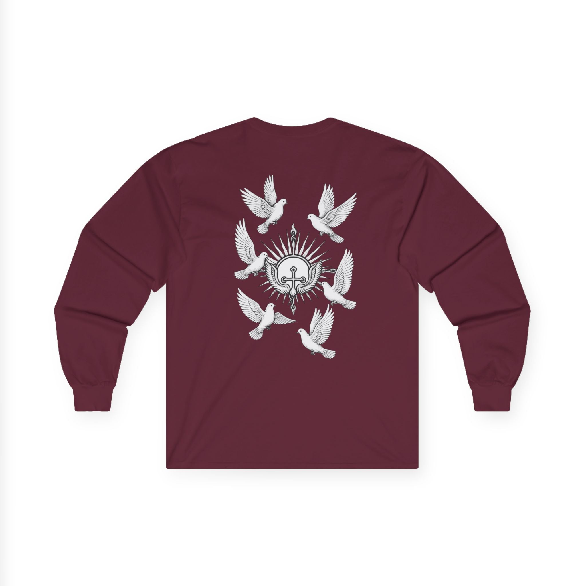 Dove Surrounded Victorium Word & Design Logo Womens Long-Sleeve Tee