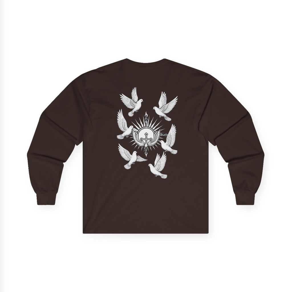 Dove Surrounded Victorium Word & Design Logo Womens Long-Sleeve Tee