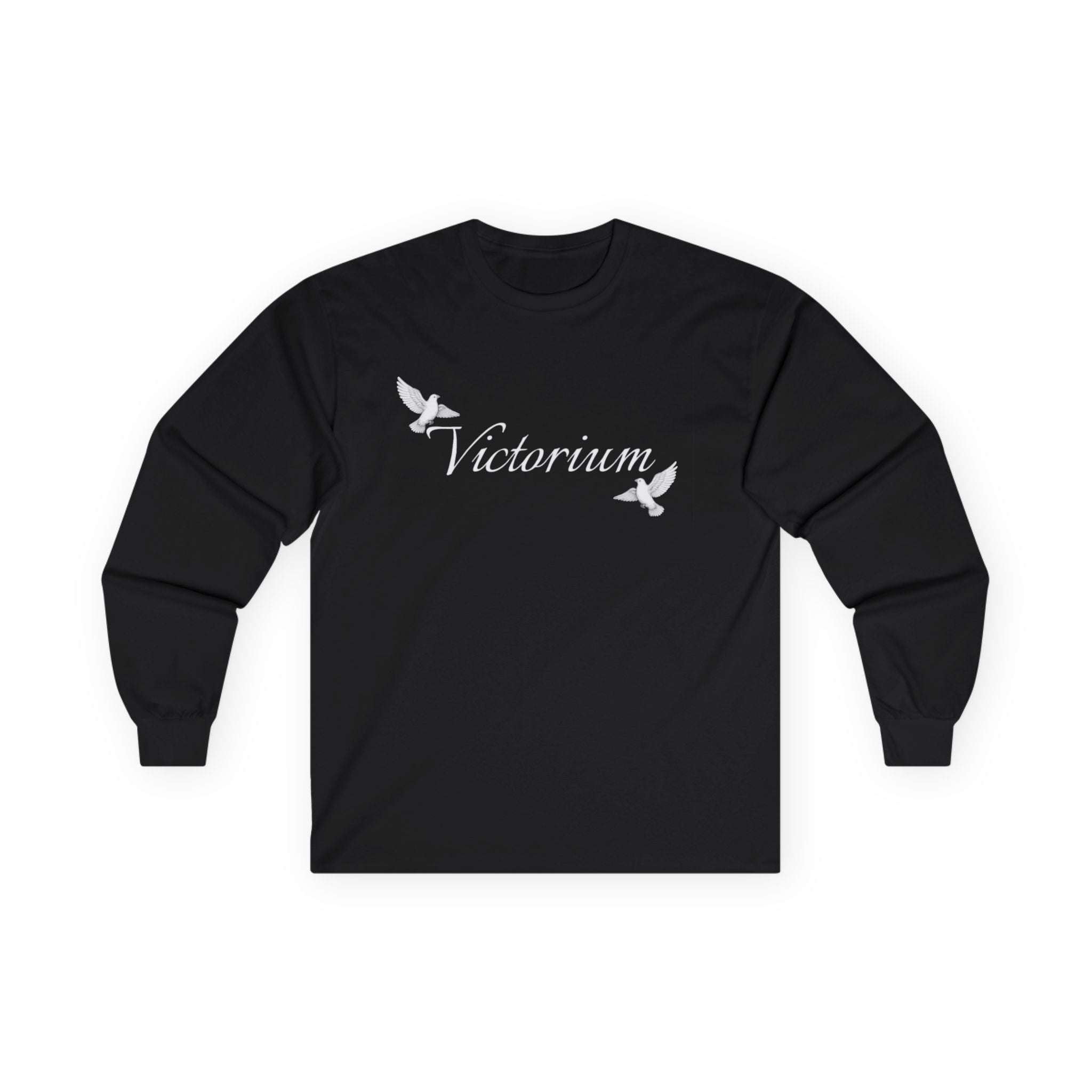 Dove Surrounded Victorium Word & Design Logo Womens Long-Sleeve Tee