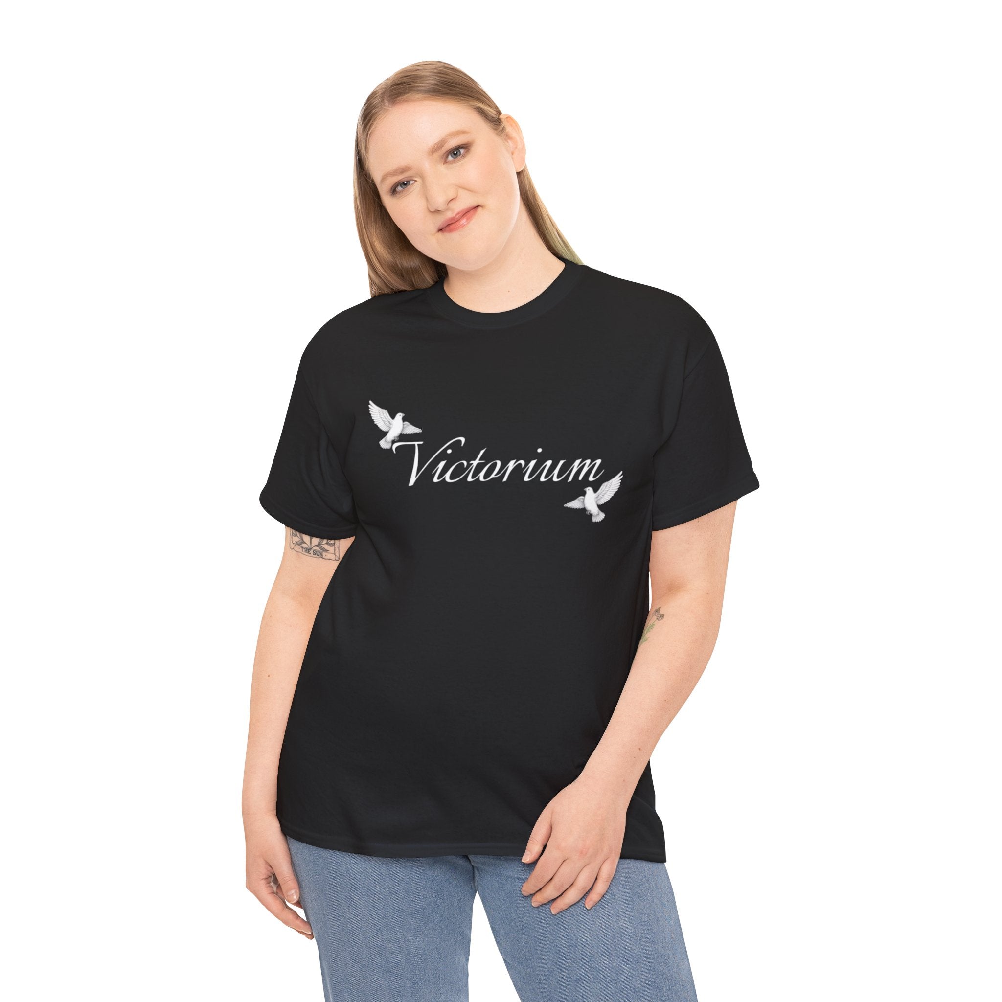 Dove Surrounded Victorium Word & Design Logo Womens Tee