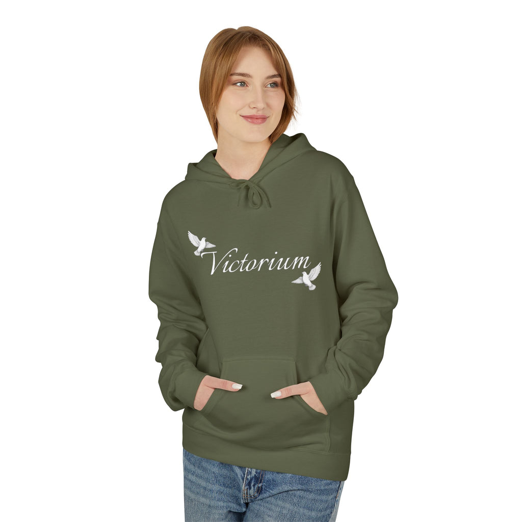 Dove Surrounded Victorium Word Logo Womens Fleece Hoodie