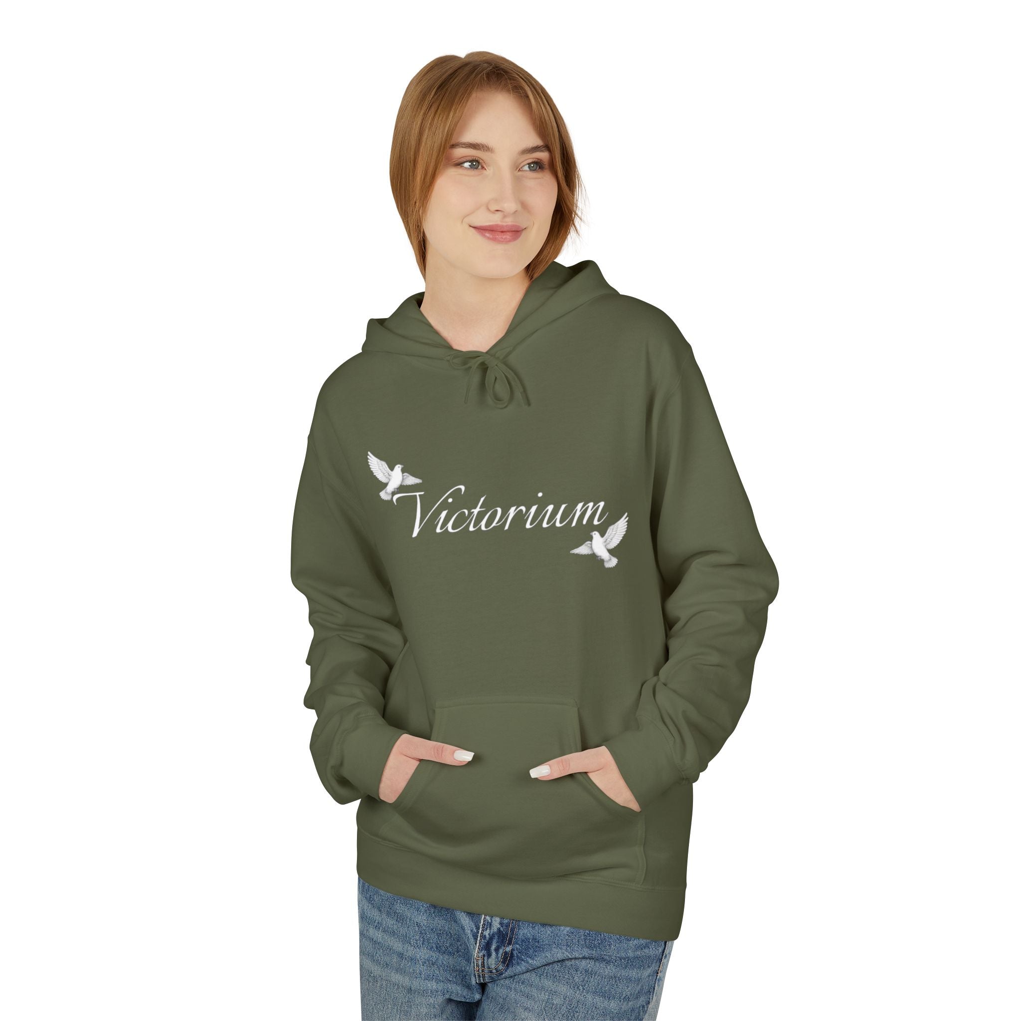Dove Surrounded Victorium Word Logo Womens Fleece Hoodie
