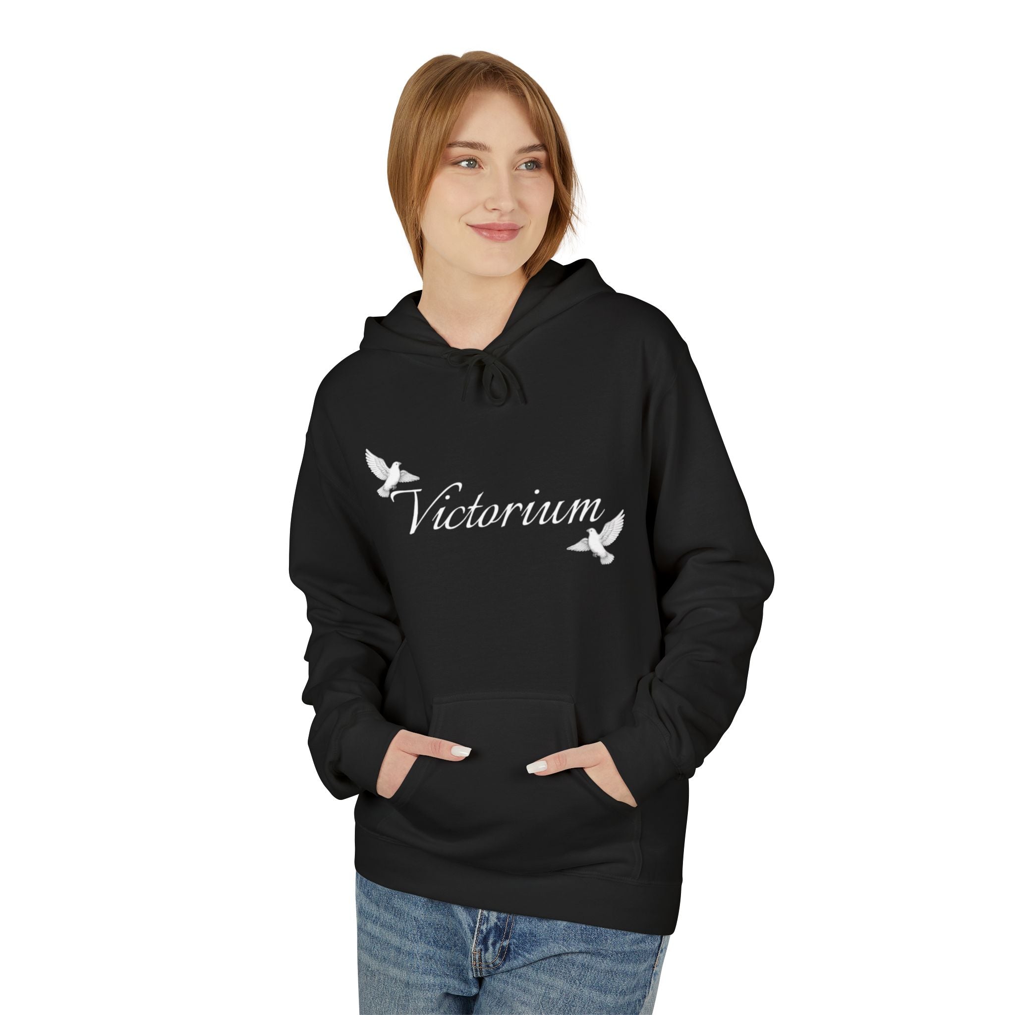 Dove Surrounded Victorium Word Logo Womens Fleece Hoodie