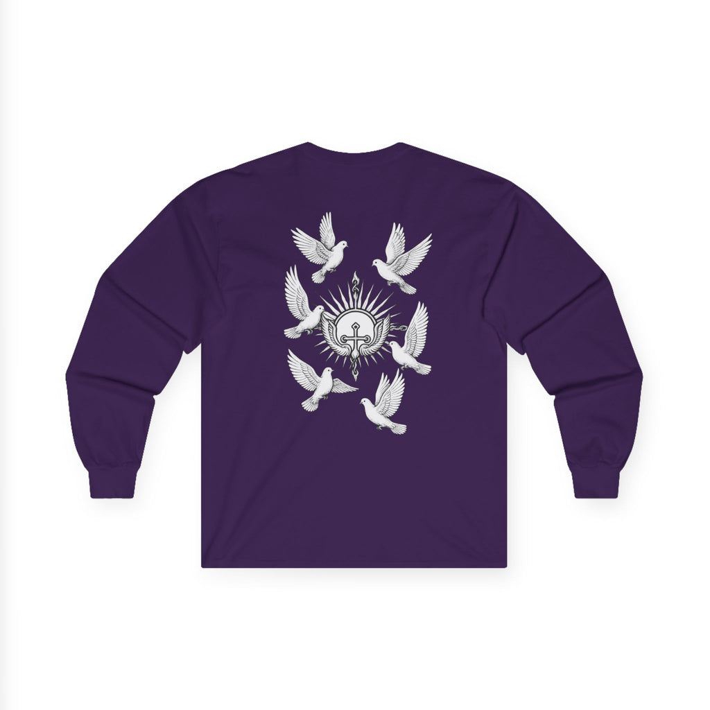 Dove Surrounded Victorium Word & Design Logo Womens Long-Sleeve Tee