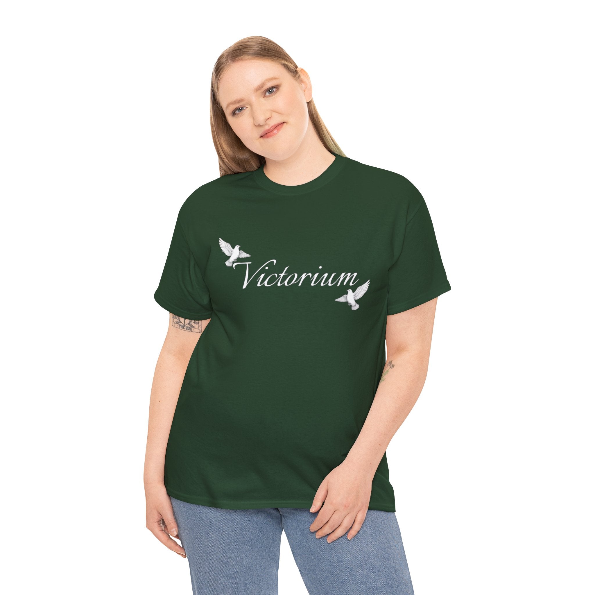 Dove Surrounded Victorium Word & Design Logo Womens Tee