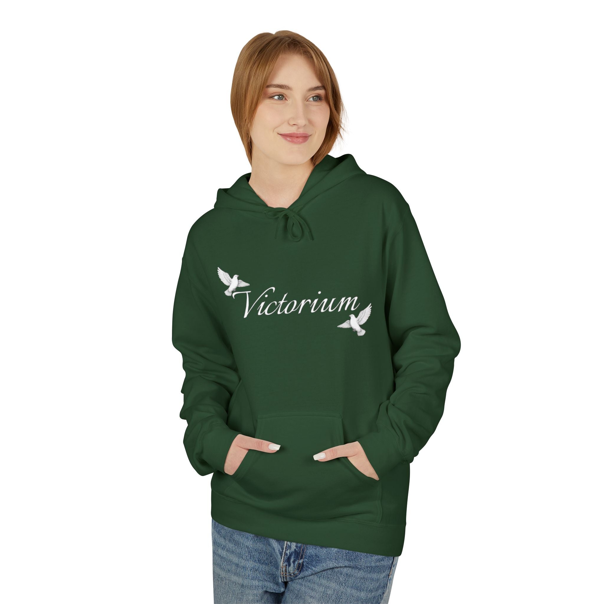 Dove Surrounded Victorium Word & Design Logo Womens Fleece Hoodie