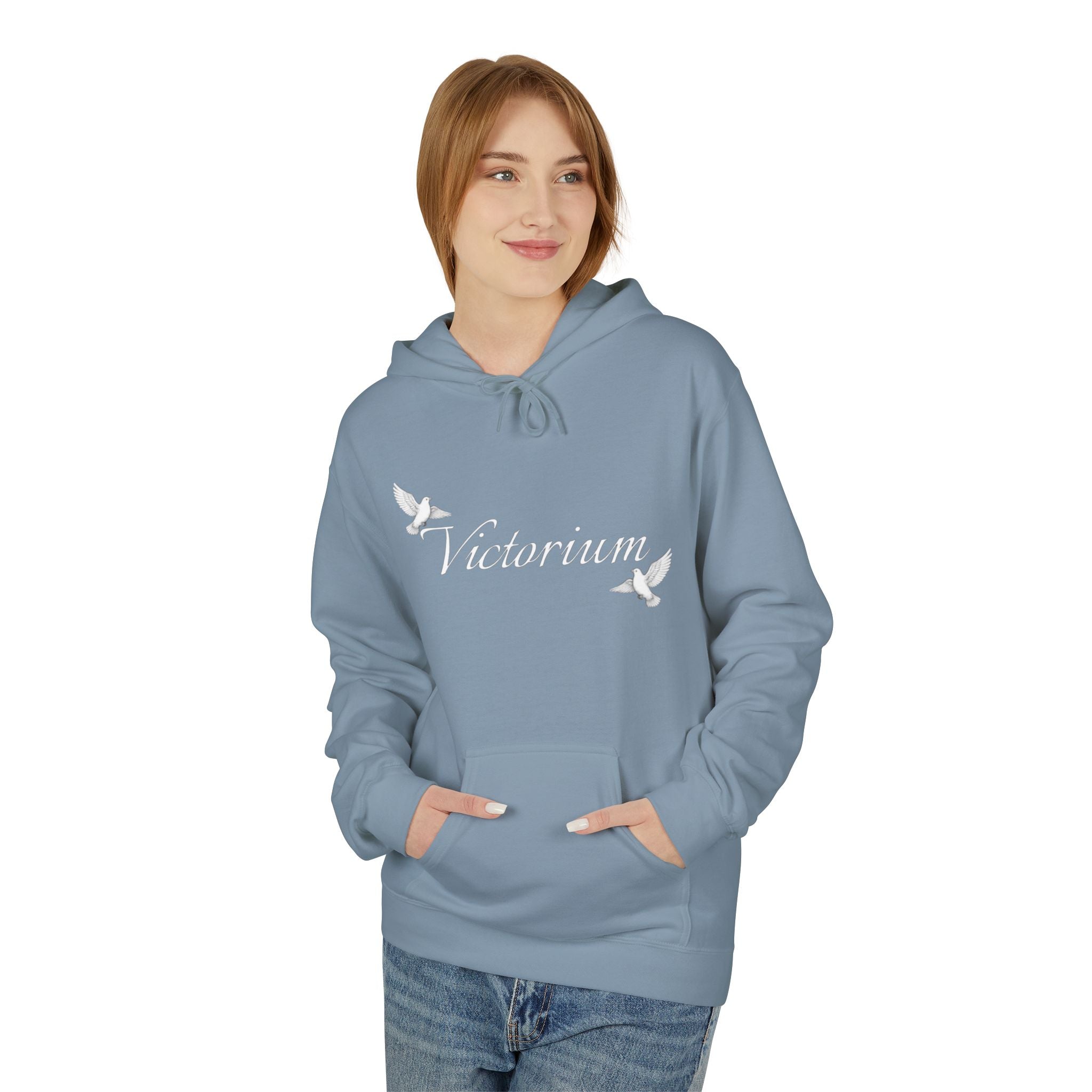 Dove Surrounded Victorium Word Logo Womens Fleece Hoodie