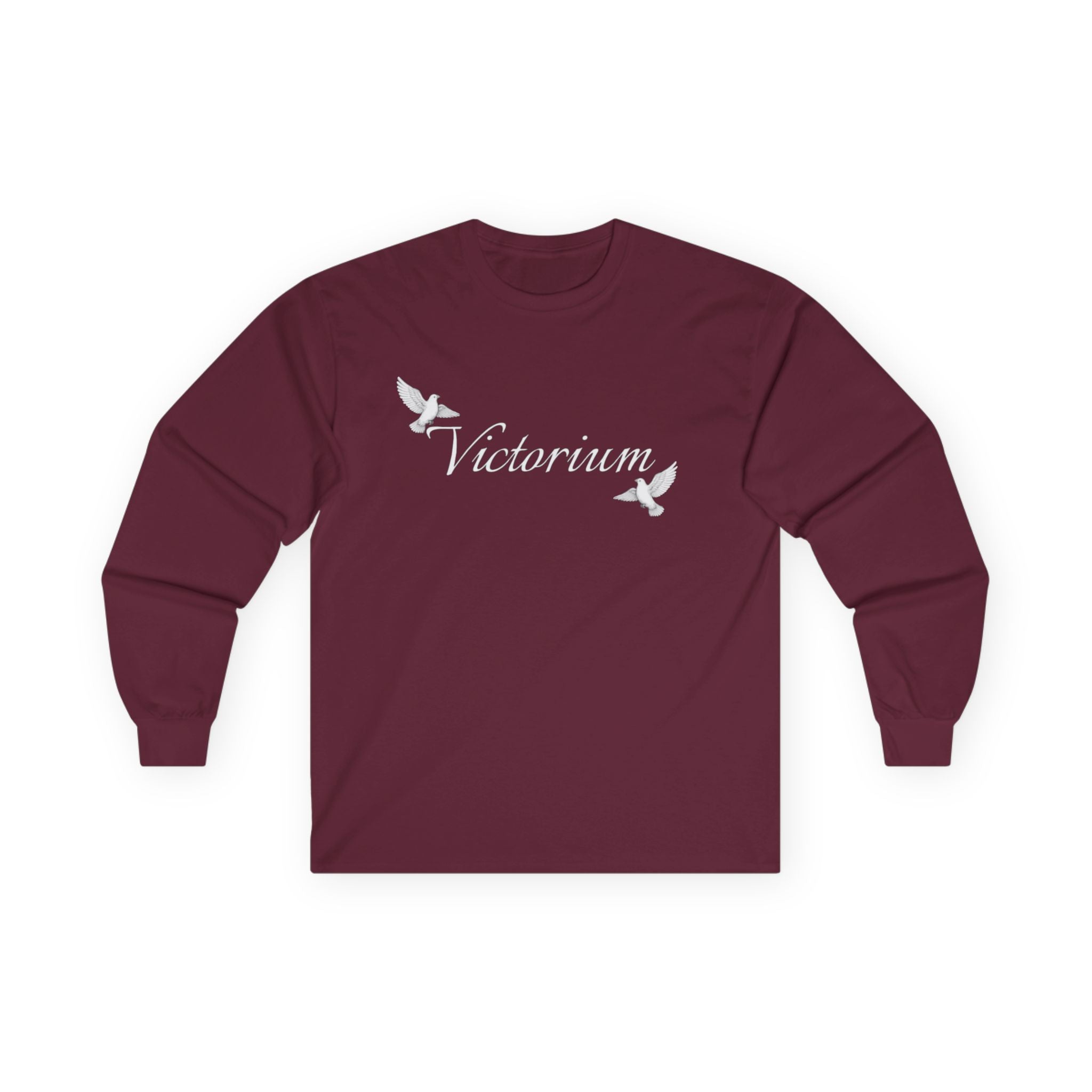 Dove Surrounded Victorium Word & Design Logo Womens Long-Sleeve Tee