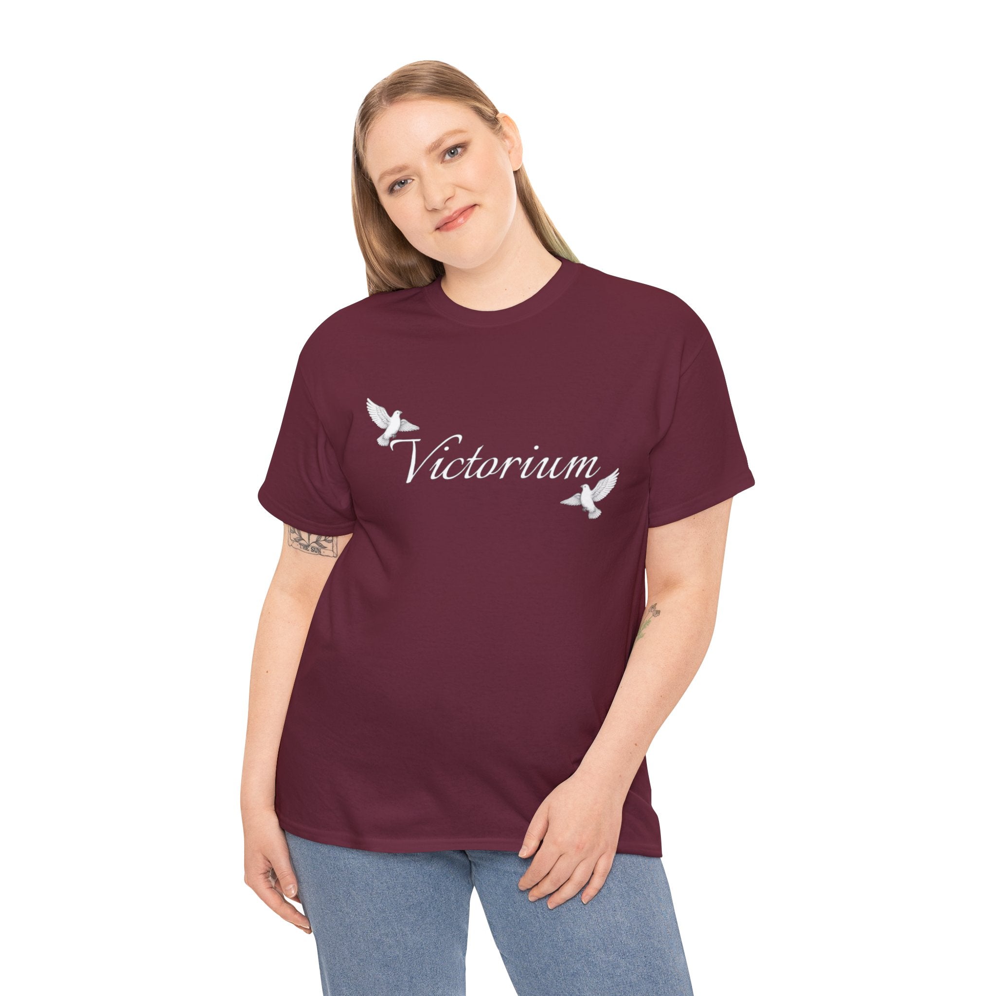 Dove Surrounded Victorium Word Logo Womens Tee