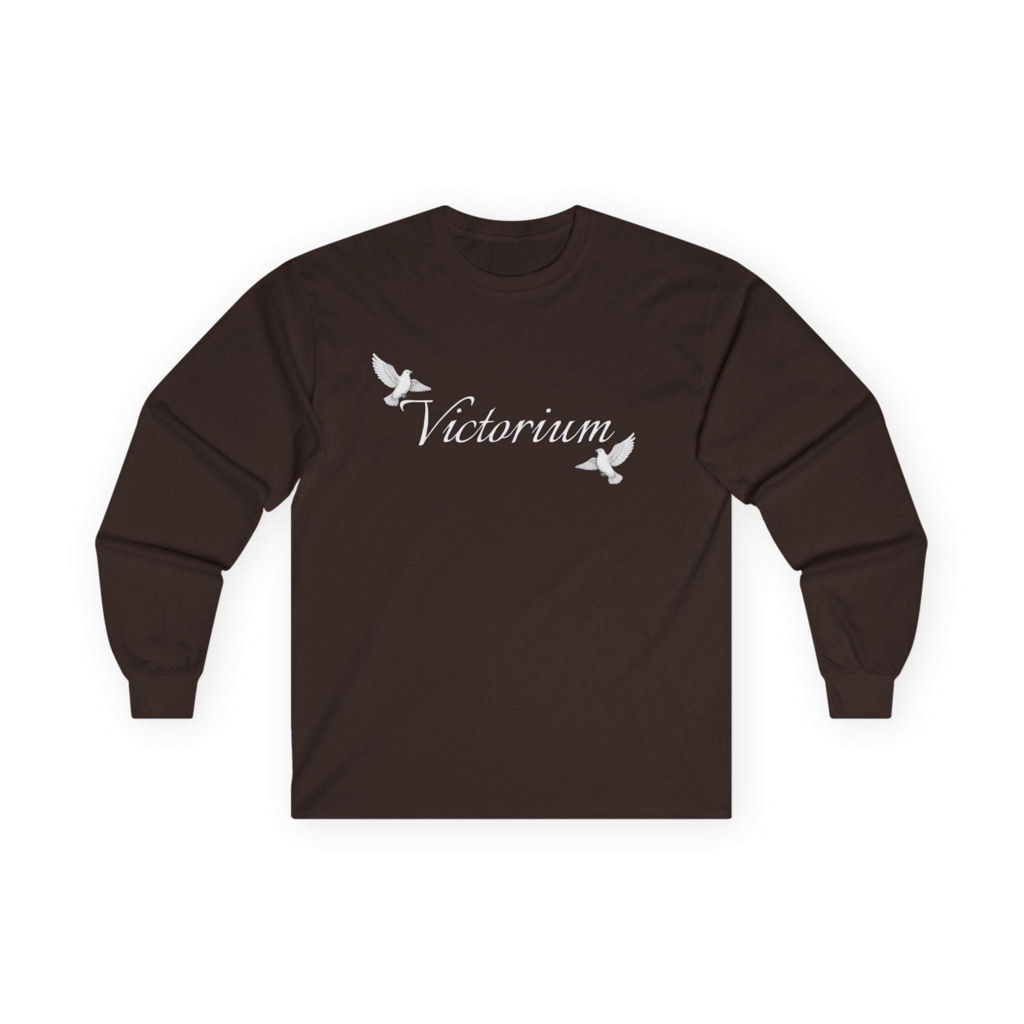 Dove Surrounded Victorium Word & Design Logo Womens Long-Sleeve Tee